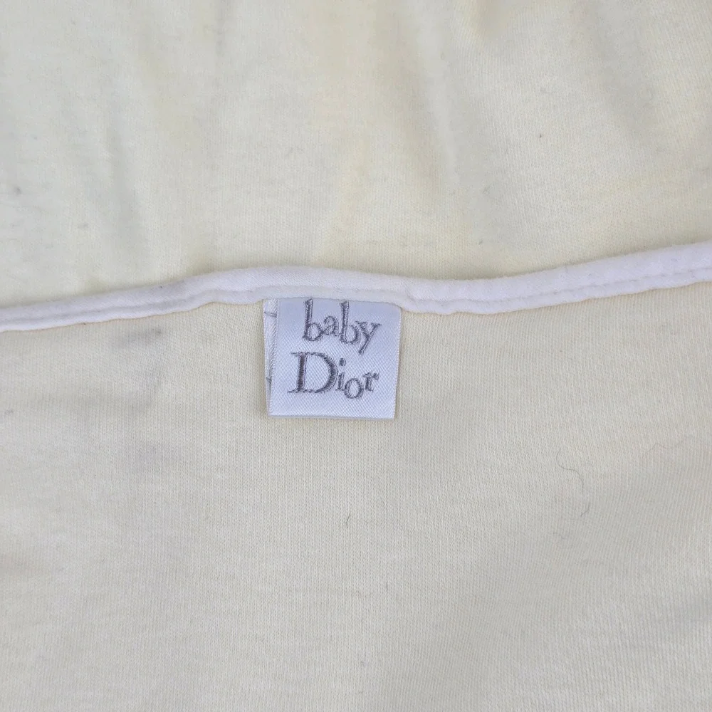 Baby Dior Vintage Pale Yellow Jersey Receiving Blanket Embroidered Bunny CD Logo